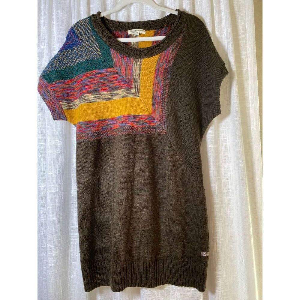 Thursday Island Brown Color Shoulder Wool Dress, Stunner, Lux | Medium
